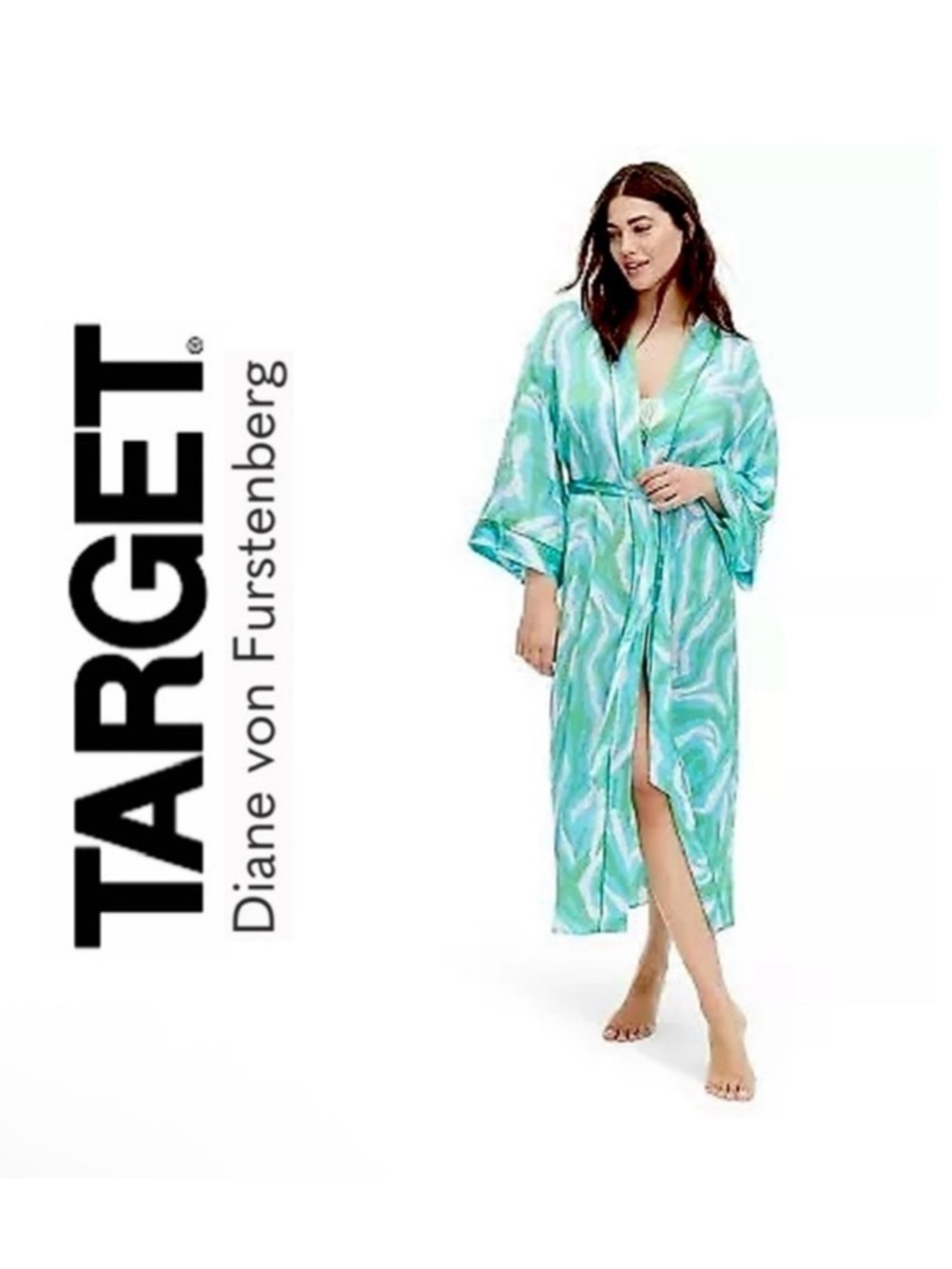 Target x DVF Long Satin Disco Zebra Green Robe